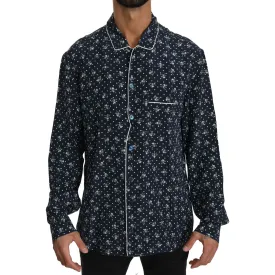 Dolce & Gabbana Silken Elegance: Blue Skull Print Lounge Shirt