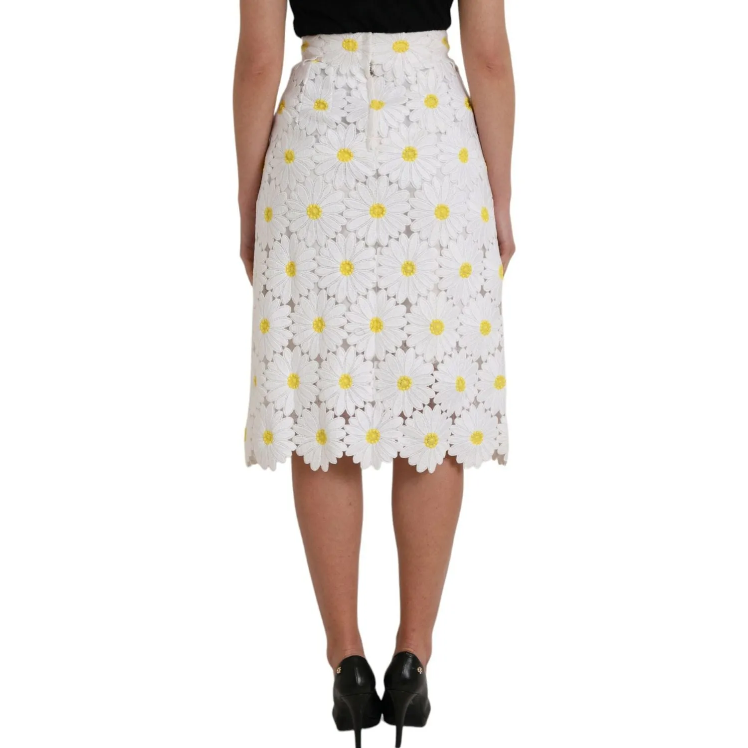 Dolce & Gabbana White Floral Pencil Straight Lace Skirt