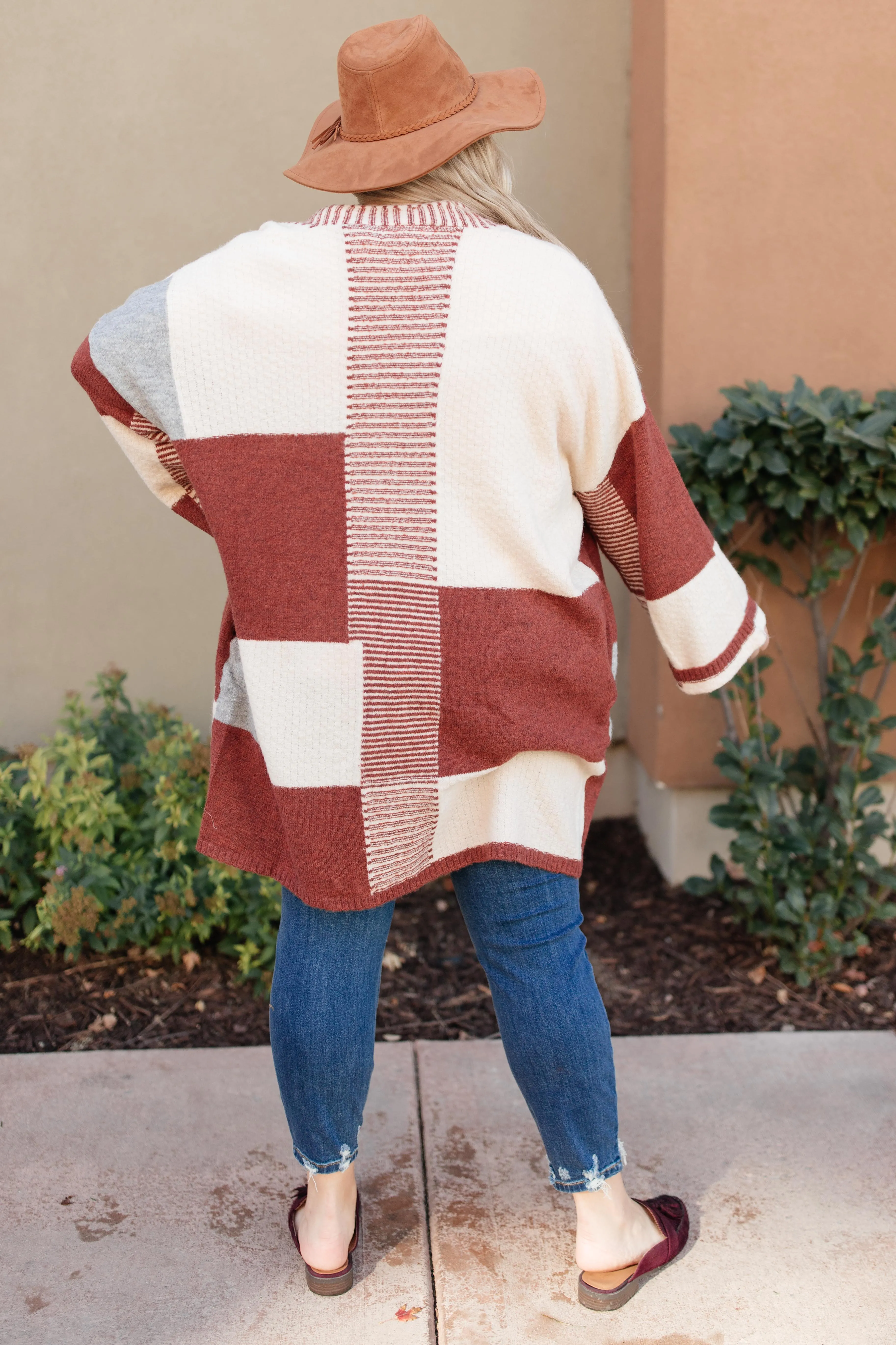 DOORBUSTER Chunky Patterns Cardigan in Rust