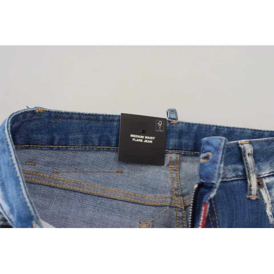 Dsquared² Blue Washed Cotton Mid Waist Flared Denim Jeans