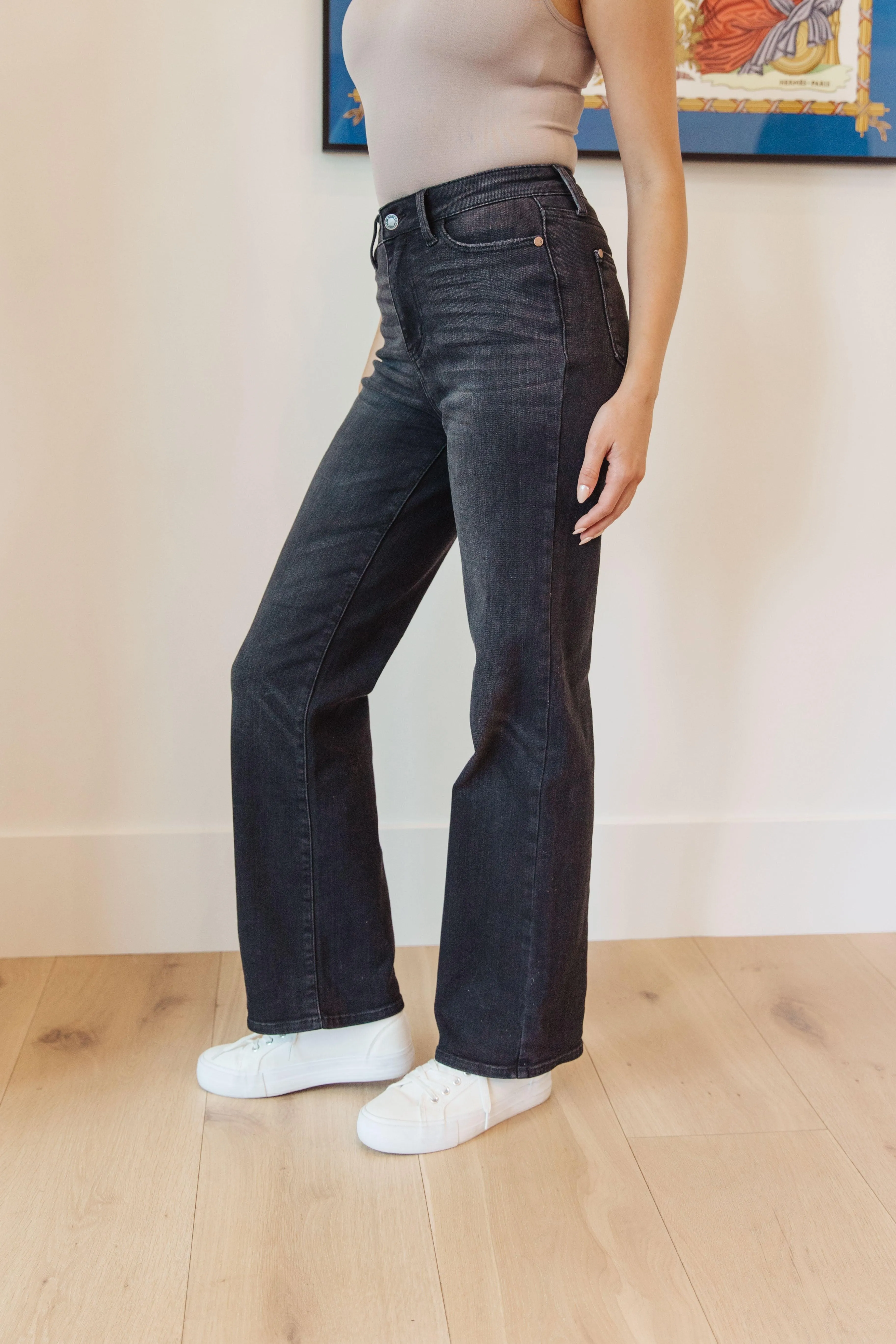 Eleanor High Rise Classic Straight Jeans in Washed Black - Judy Blue