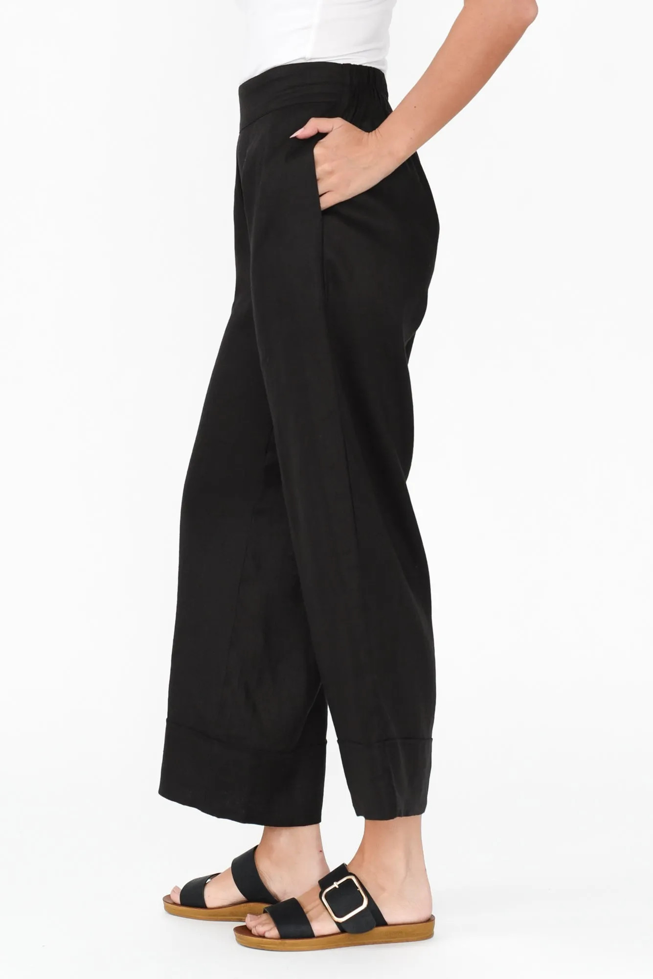 Elgon Black Linen Wide Leg Pants