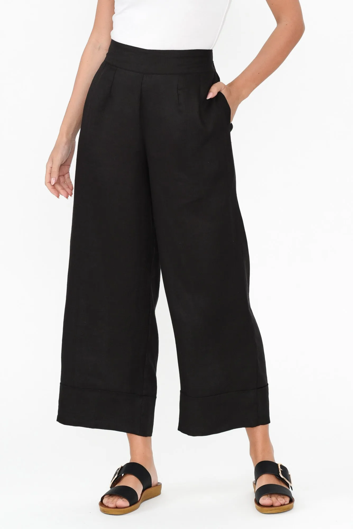 Elgon Black Linen Wide Leg Pants