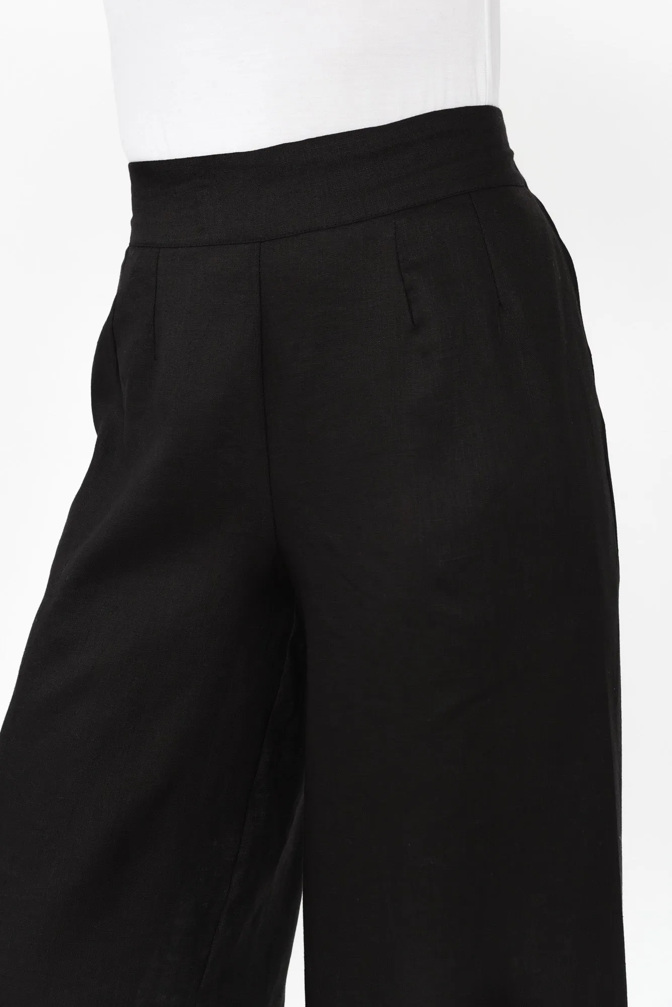 Elgon Black Linen Wide Leg Pants