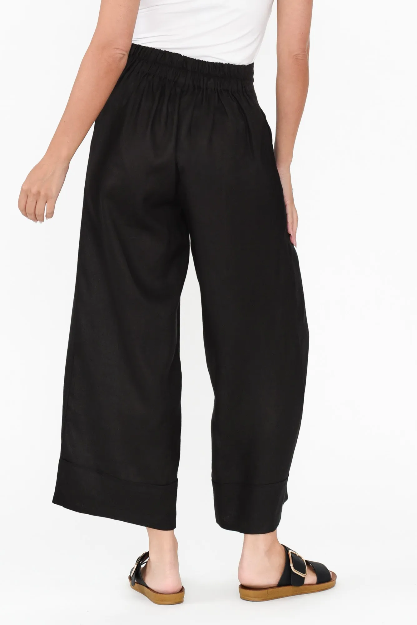 Elgon Black Linen Wide Leg Pants