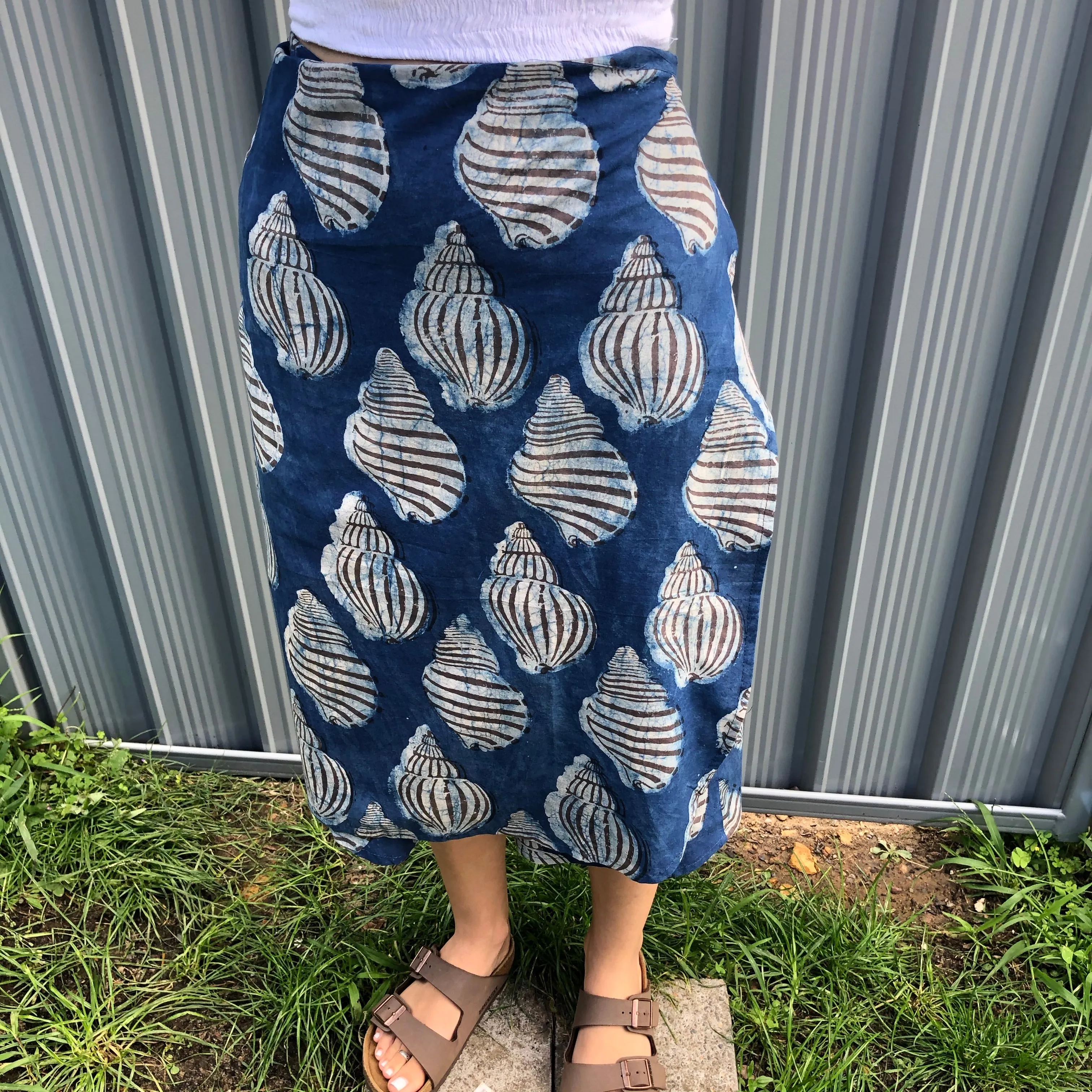 Fair Trade Ethical Cotton Mud Resistant Print Wrap Skirt Shell Design