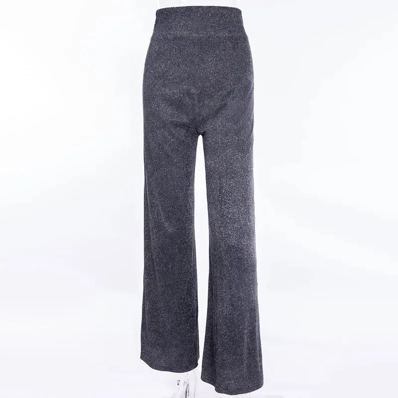 Fashion Sparkly Party Casual Straight Silver Night Glitter High-waist Pants