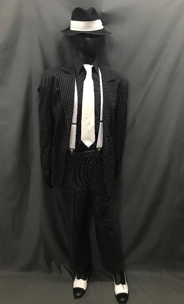 Gangster Pinstripe Suit White - Hire