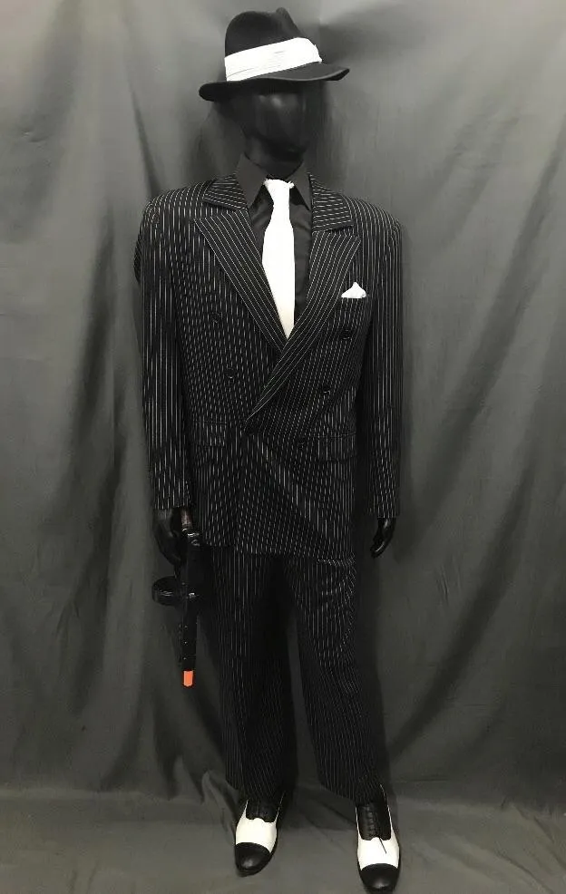 Gangster Pinstripe Suit White - Hire