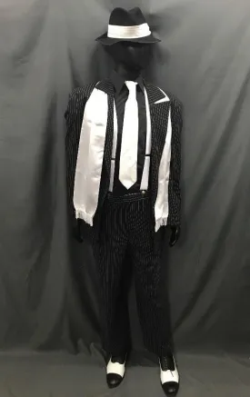 Gangster Pinstripe Suit White - Hire