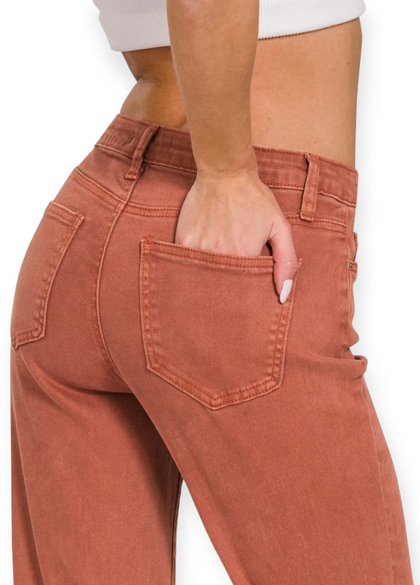 Gianna Straight Wide Pants- Rust