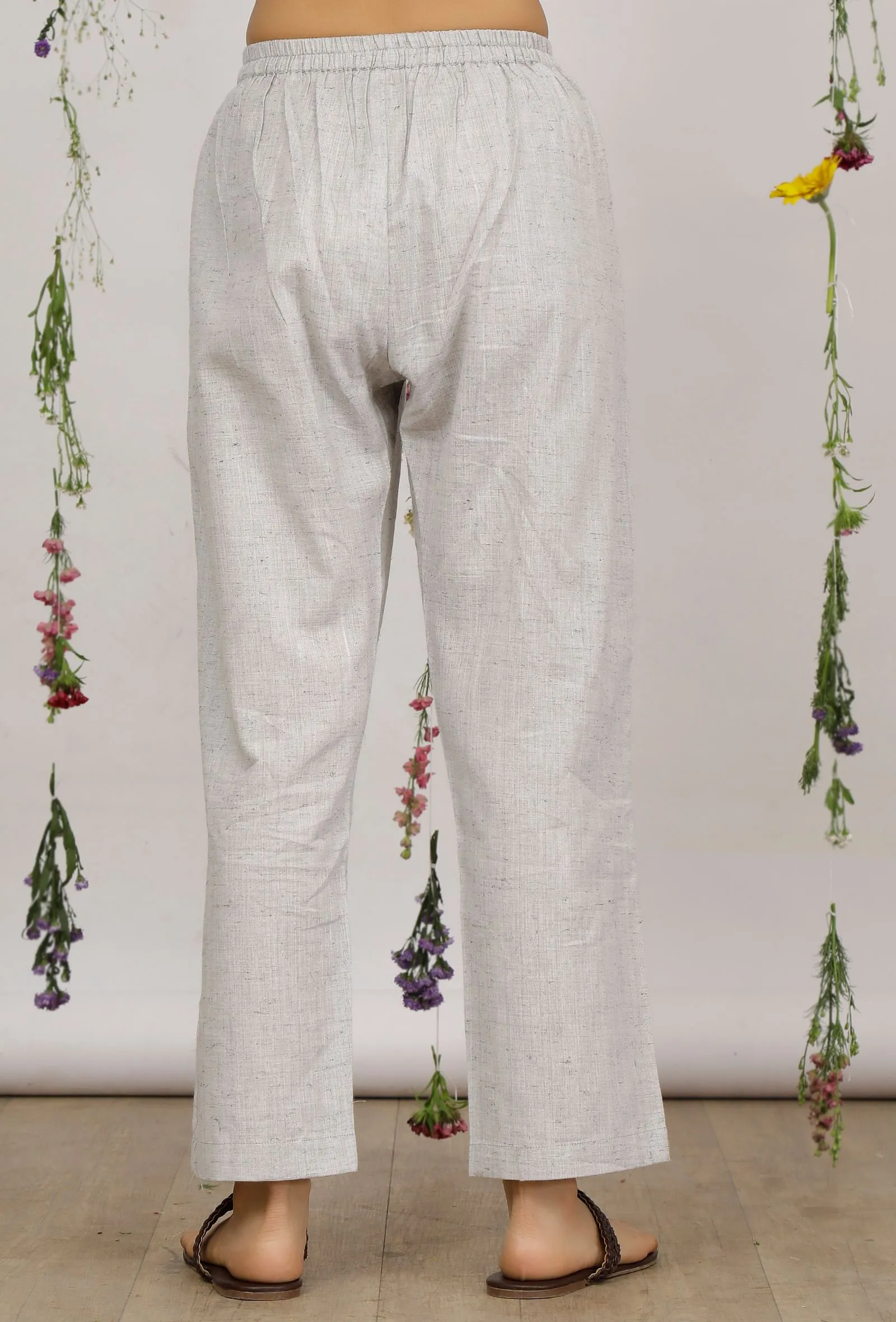 Grey Cotton Khaadi Straight Pants