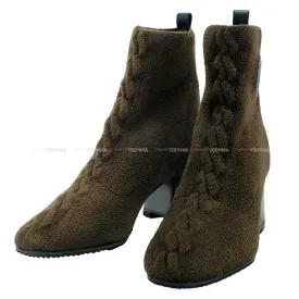 HERMES boots Short Boots Volver 60 Chestnut/Black Chenille knit/Calfskin ＃36[EXCELLENT][Authentic]