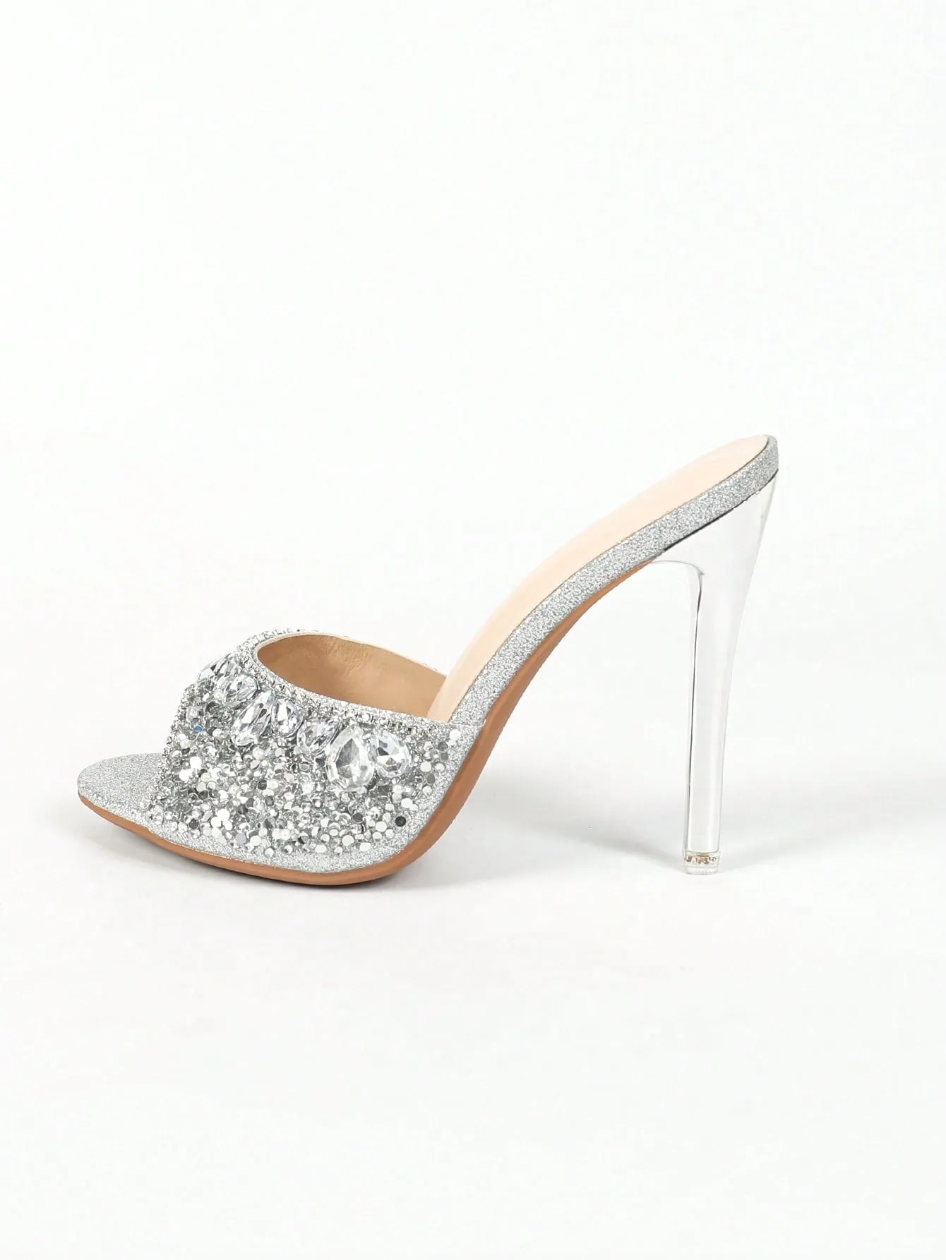 High Heels Round Toe Clear With Shiny Rhinestone High Heeled Sandals