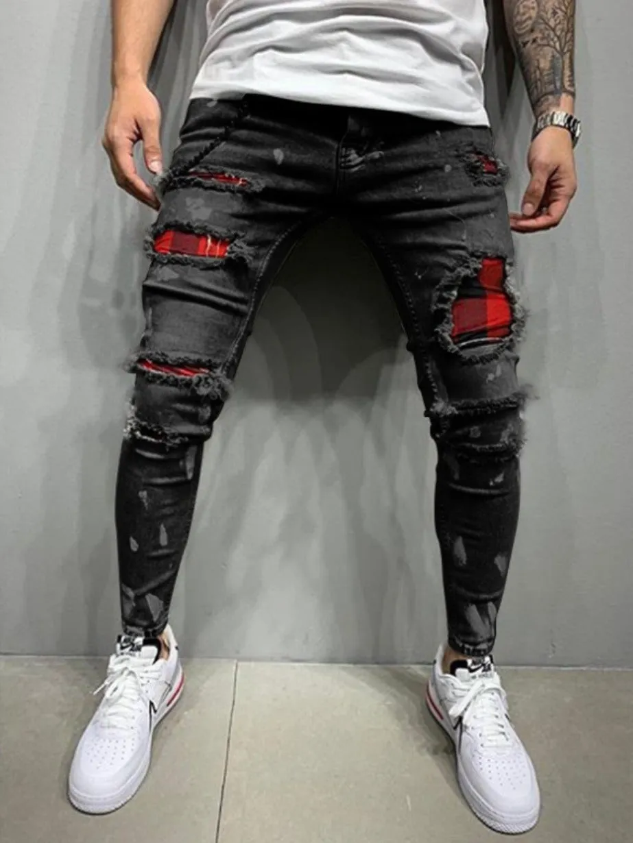 High Quality Men's Jeans Lacquer Shattered and Broken Fashion New Jeans