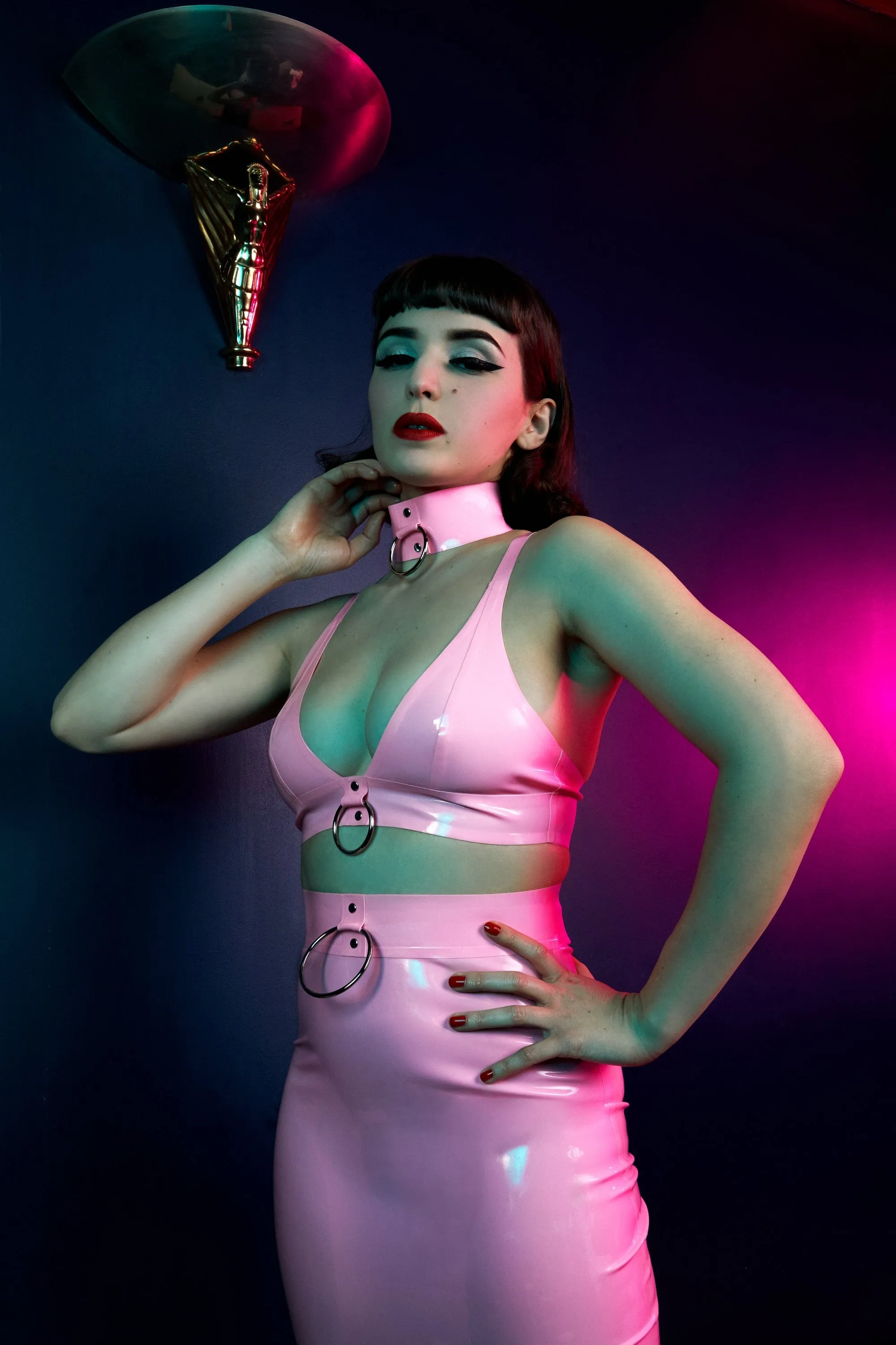 Imogen Pink Latex and Ring Pencil Skirt