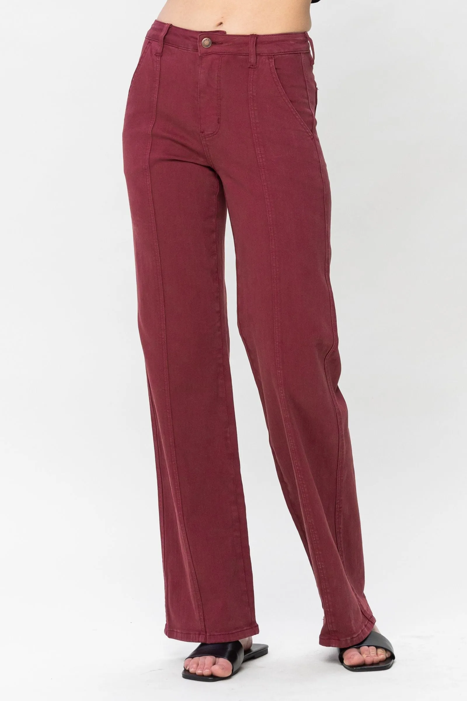 Judy Blue High Waist Burgundy Dyed Front Seam Straight