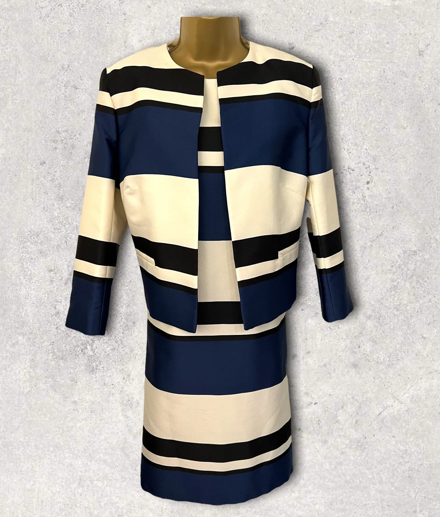 Linea Navy, Ivory & Black Colour Block Dress Jacket Suit  UK 12 EU 40 US 8