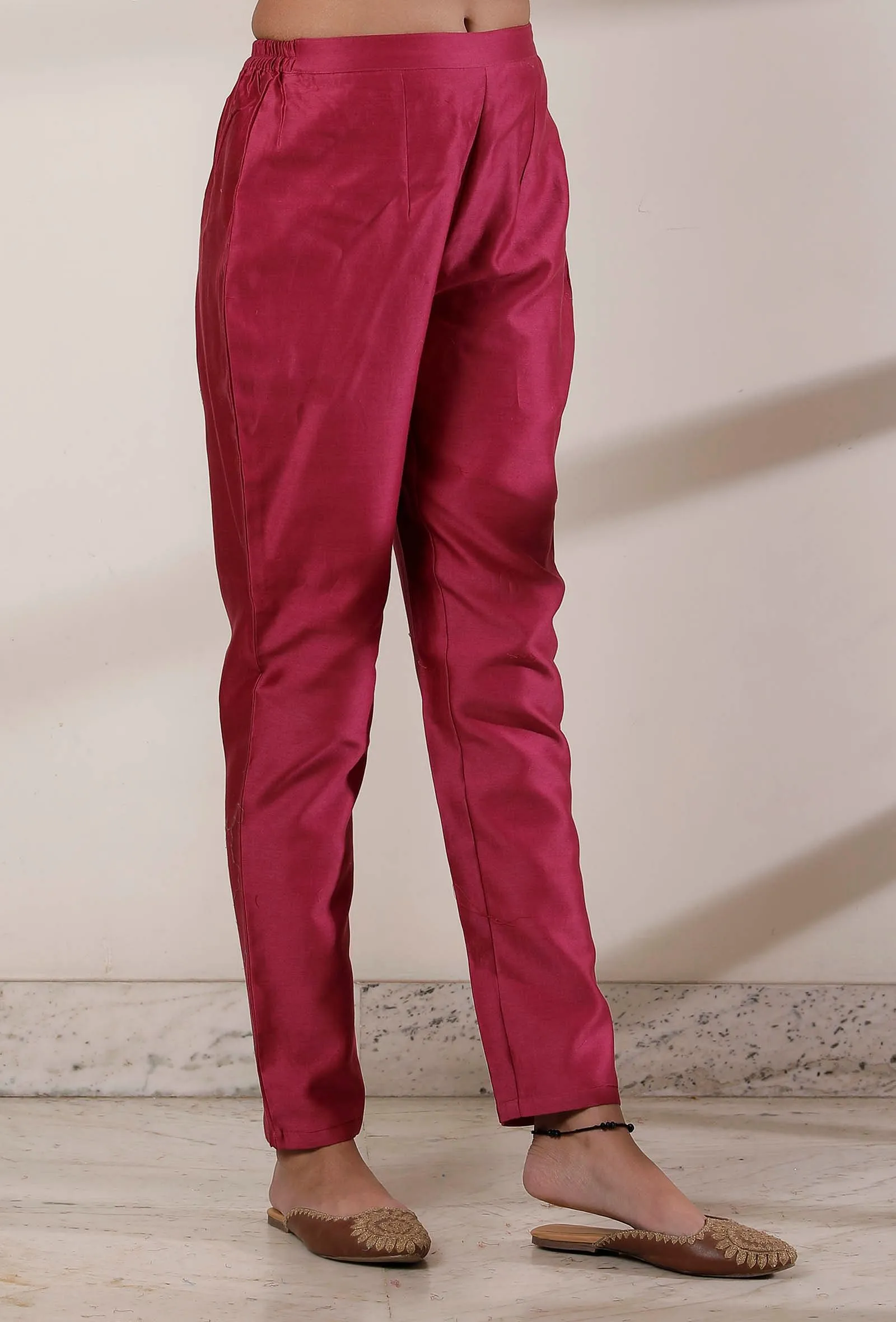 Magenta Pencil Cut Chanderi Pants