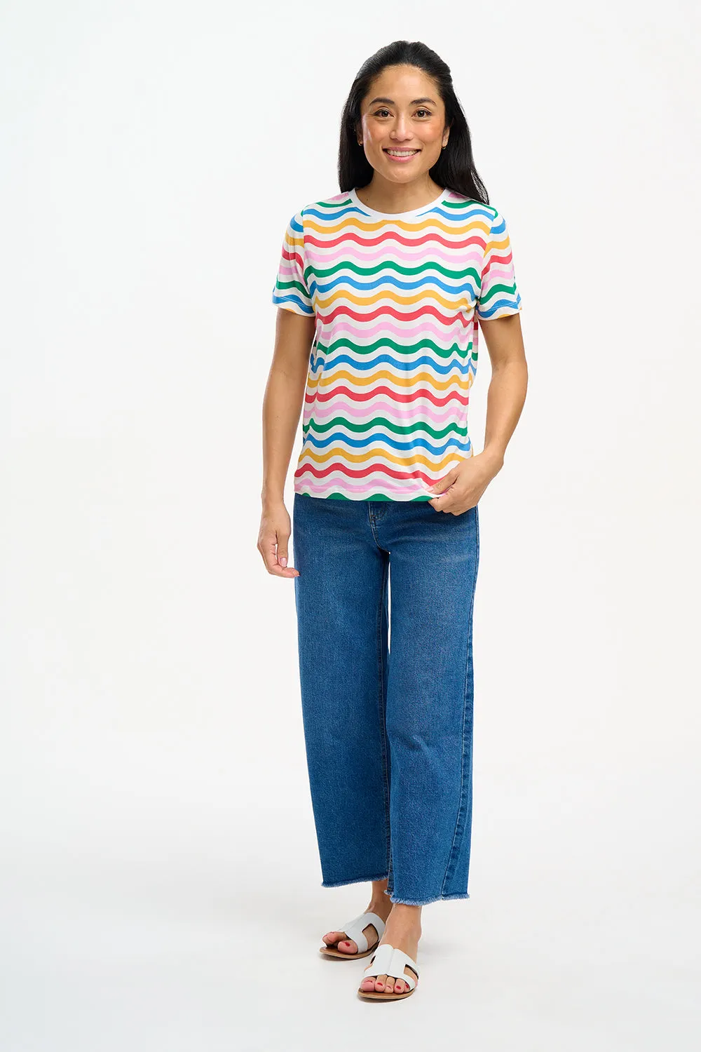 Maggie T-Shirt - Multi, Wavy Rainbow Stripes