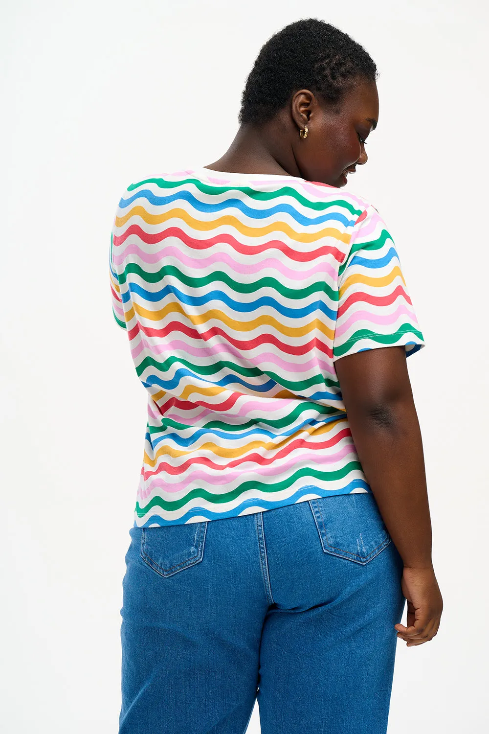 Maggie T-Shirt - Multi, Wavy Rainbow Stripes