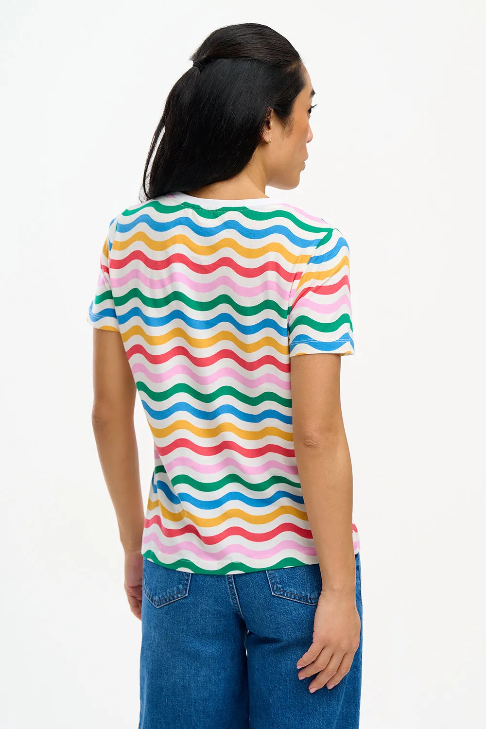 Maggie T-Shirt - Multi, Wavy Rainbow Stripes