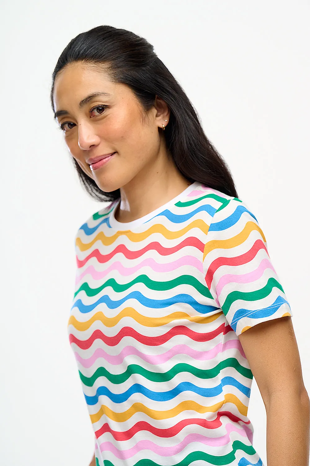 Maggie T-Shirt - Multi, Wavy Rainbow Stripes