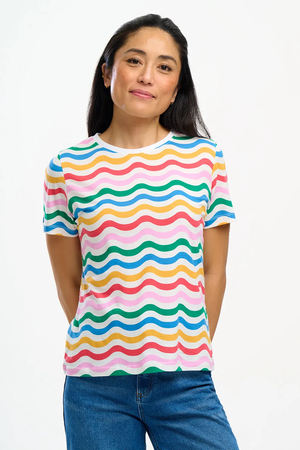 Maggie T-Shirt - Multi, Wavy Rainbow Stripes