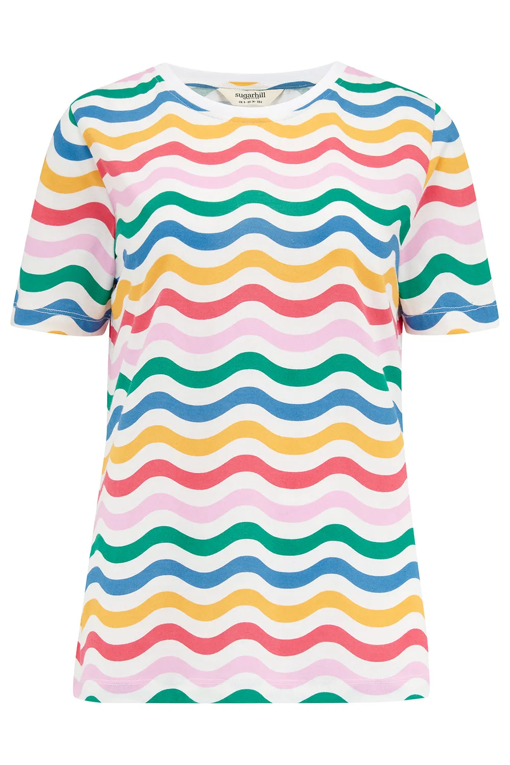 Maggie T-Shirt - Multi, Wavy Rainbow Stripes