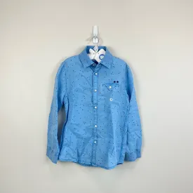 Mayoral Glass Blue Star Print Button Up Shirt 6 NWT