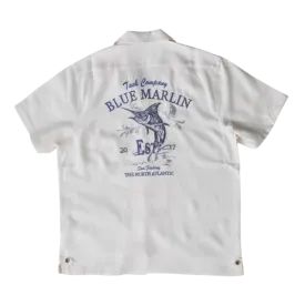 Men's Blue Marlin Embroidery Camp Collar Shirt