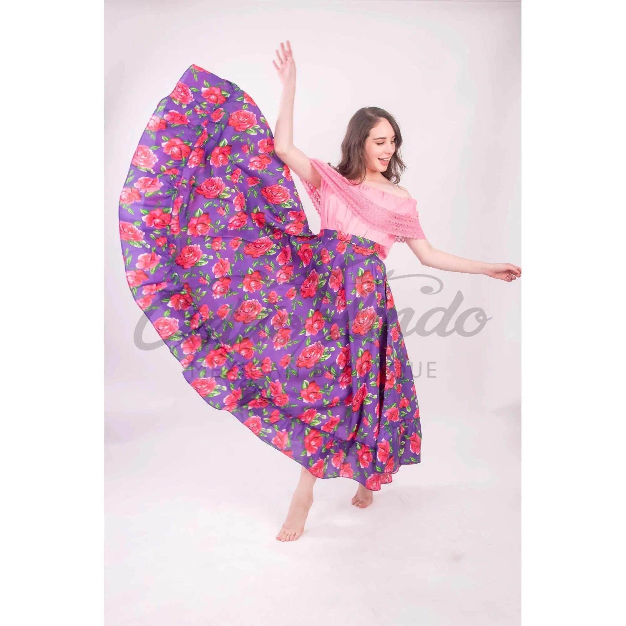 Mexican Folklorico Royal Blue Floral Skirt