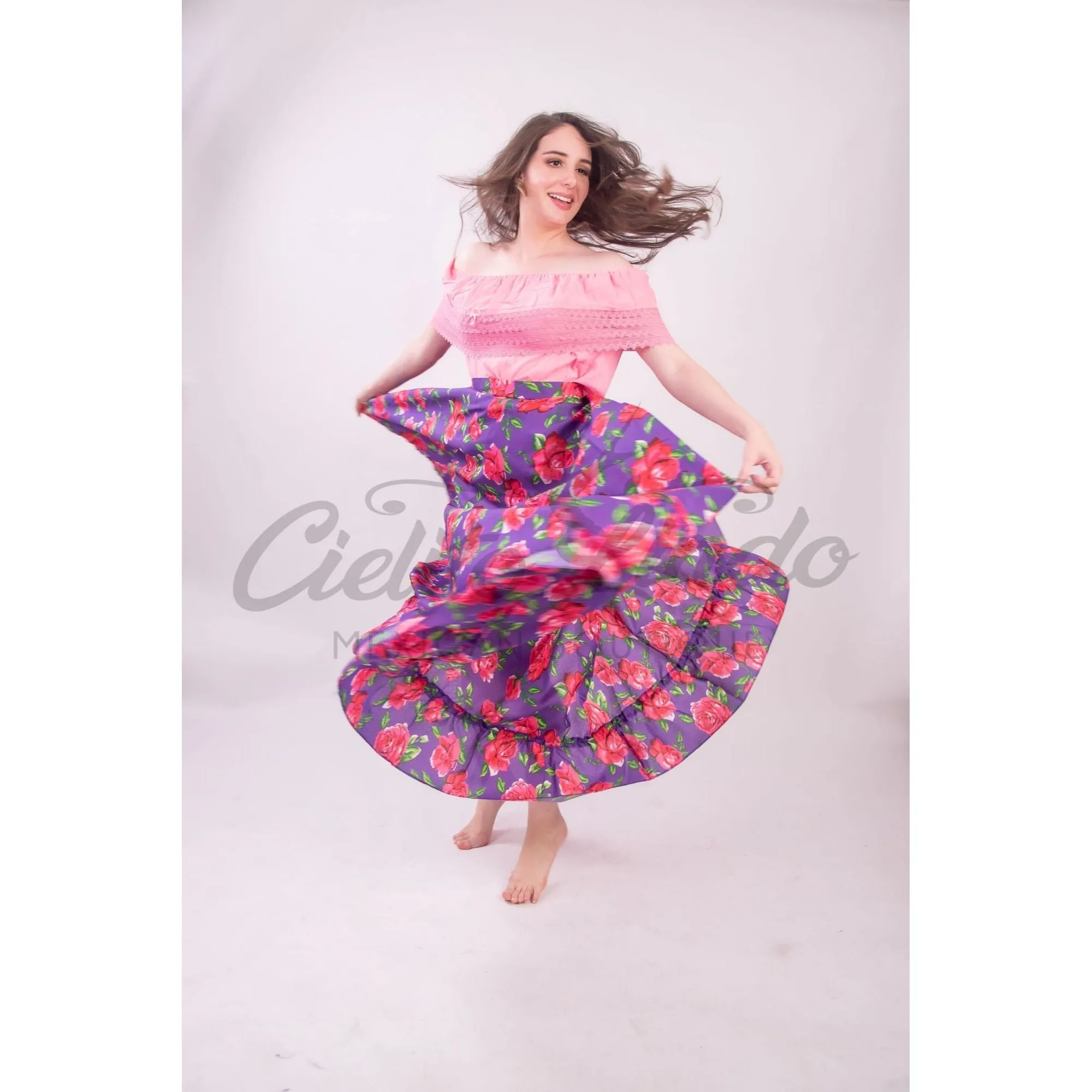 Mexican Folklorico Royal Blue Floral Skirt