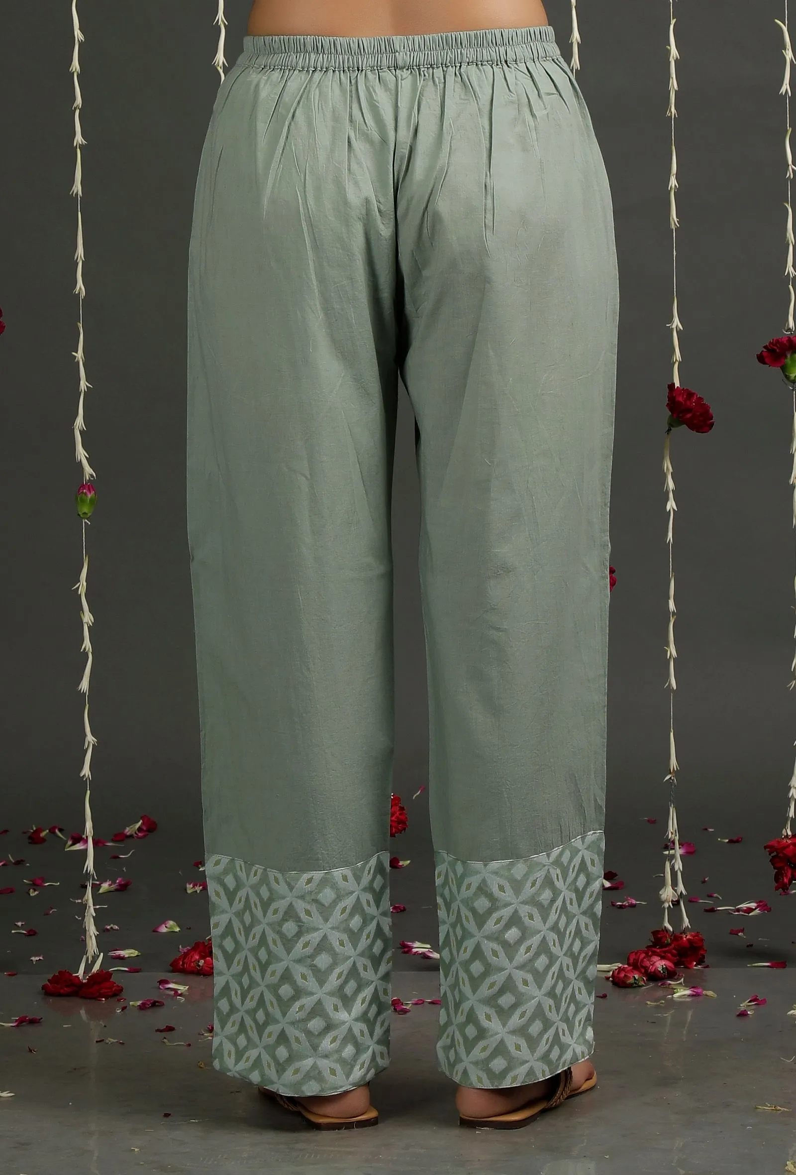 Olive Green Jamdani Straight Fit Pants