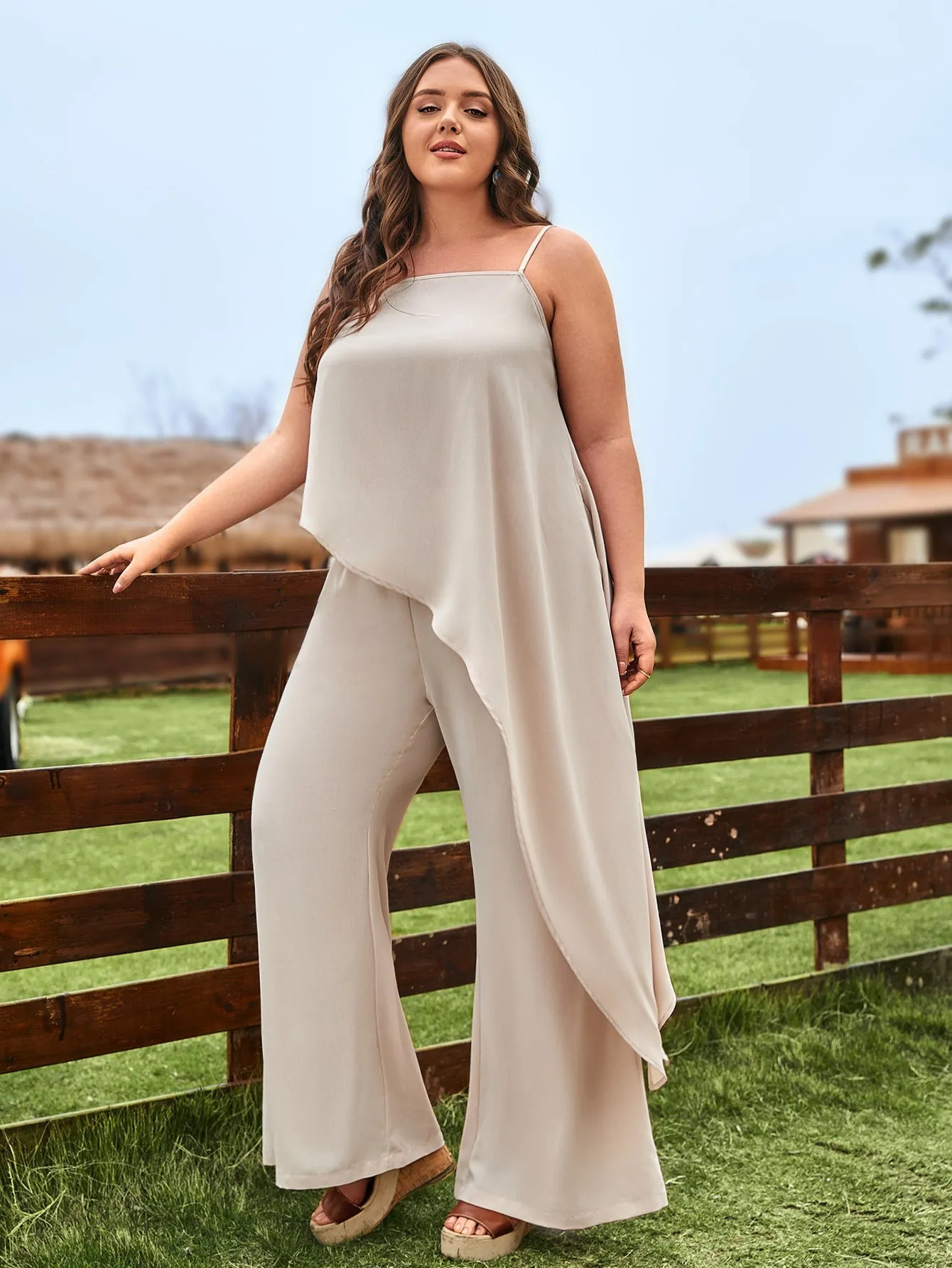 Plus Asymmetrical Hem Cami Top Wide Leg Pants