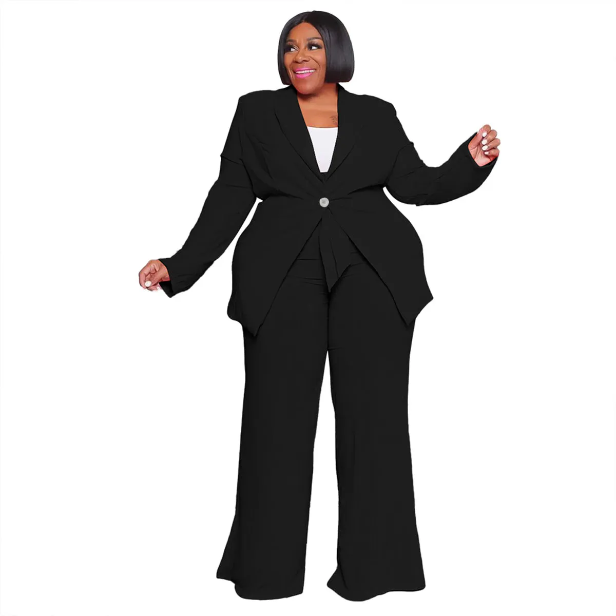 Plus Size Long Sleeve Jacket And Pants Two Piece Set