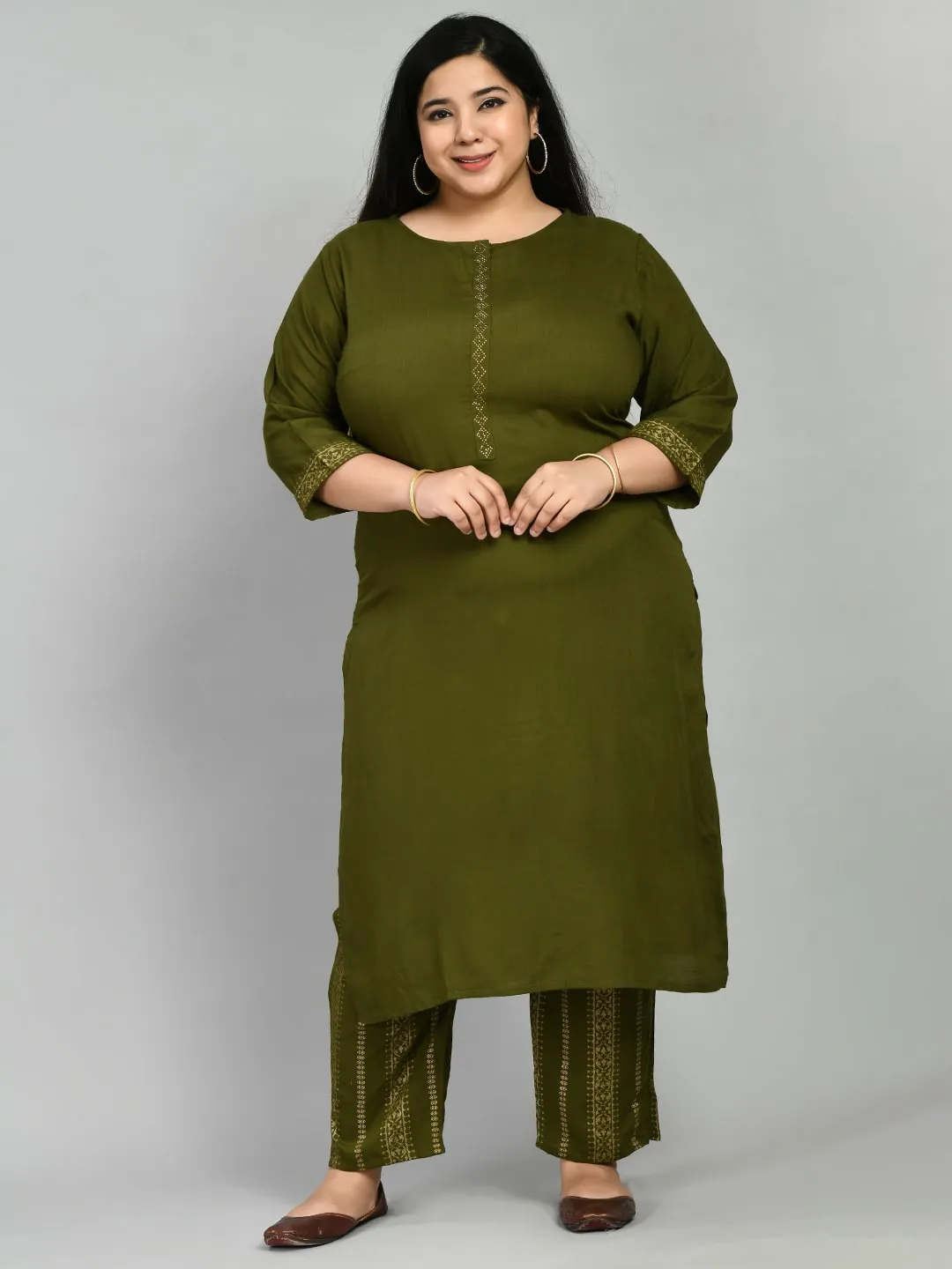 Plus Size Lush Green Kurta Pant Set with Dupatta