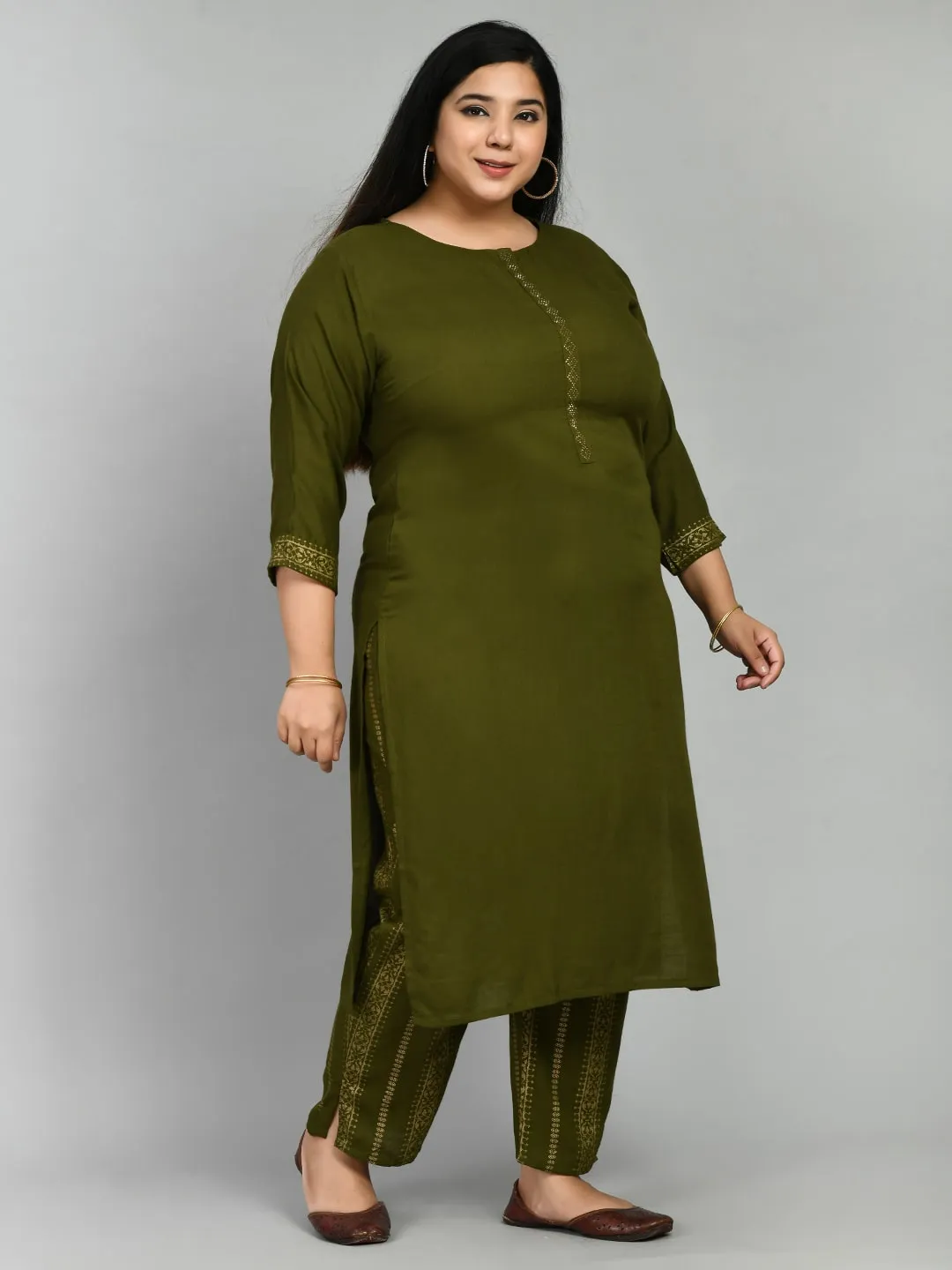 Plus Size Lush Green Kurta Pant Set with Dupatta