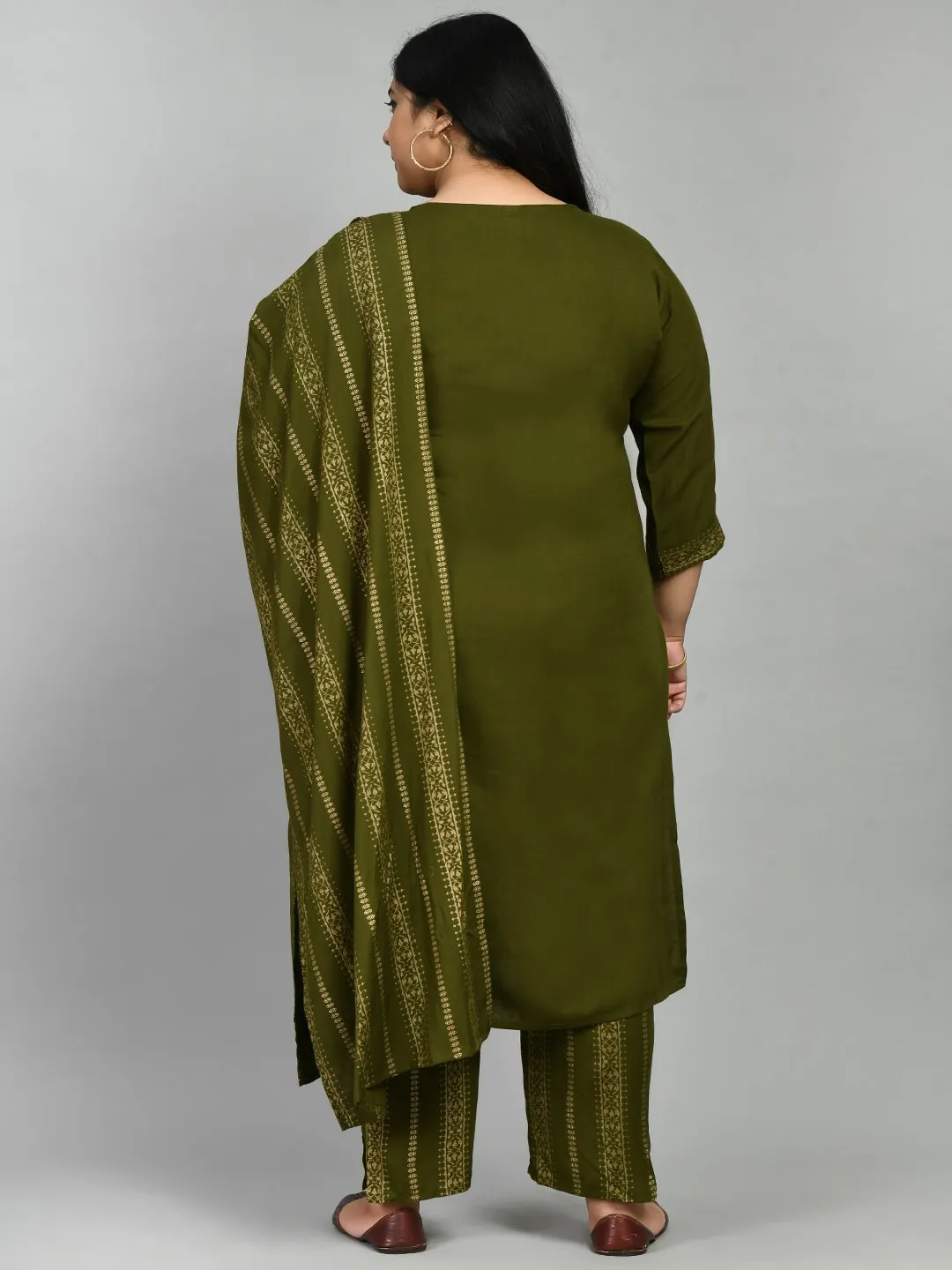 Plus Size Lush Green Kurta Pant Set with Dupatta