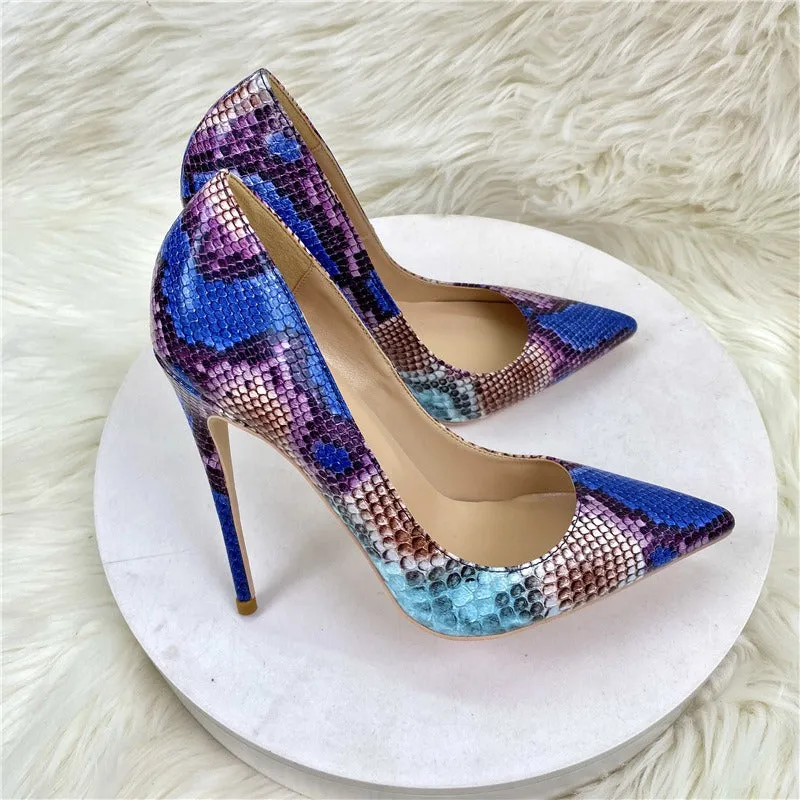 Pre Order:  Blue Snake Faux Leather Stilettos