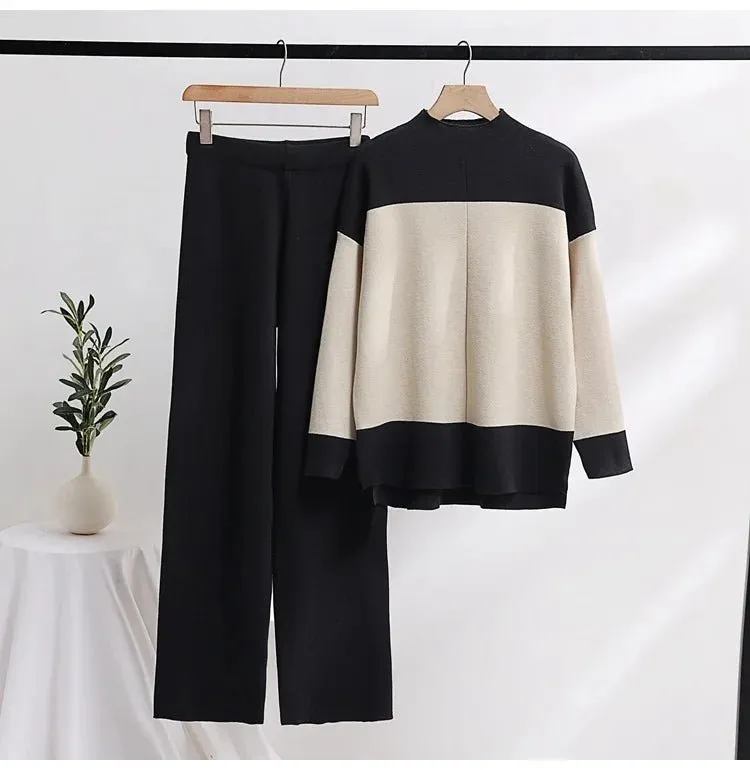 Pre Order:  Contrast Sweater   Pants Knit Set