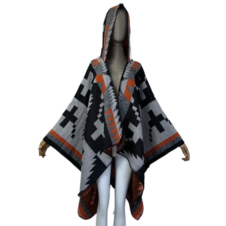 Pre Order : Hooded Midi Boho Poncho  Cardigan - WINI