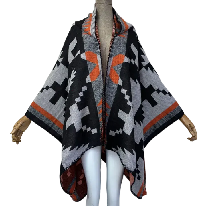 Pre Order : Hooded Midi Boho Poncho  Cardigan - WINI