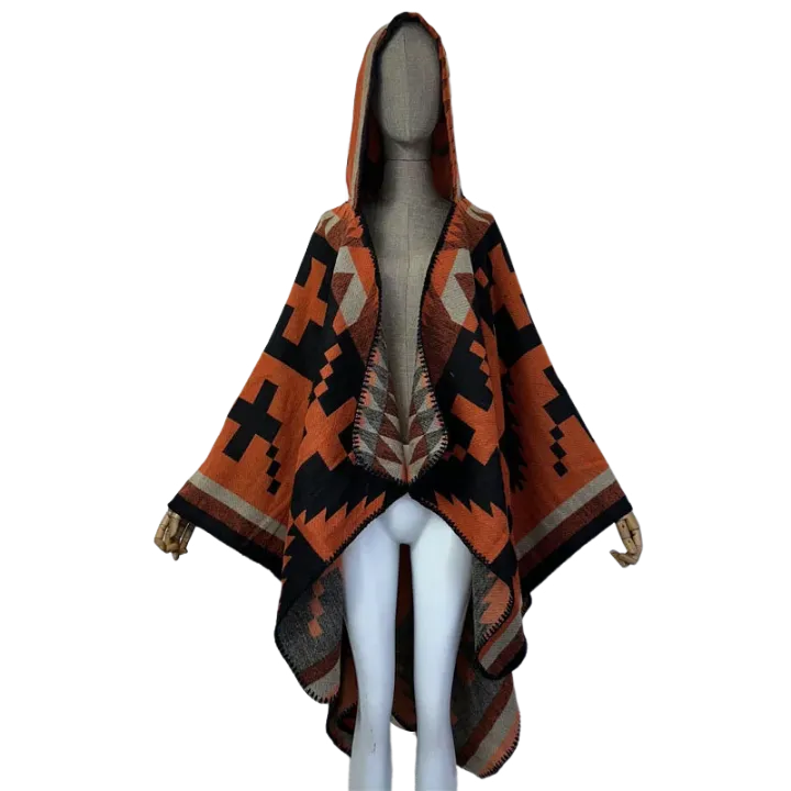 Pre Order : Hooded Midi Boho Poncho  Cardigan - WINI