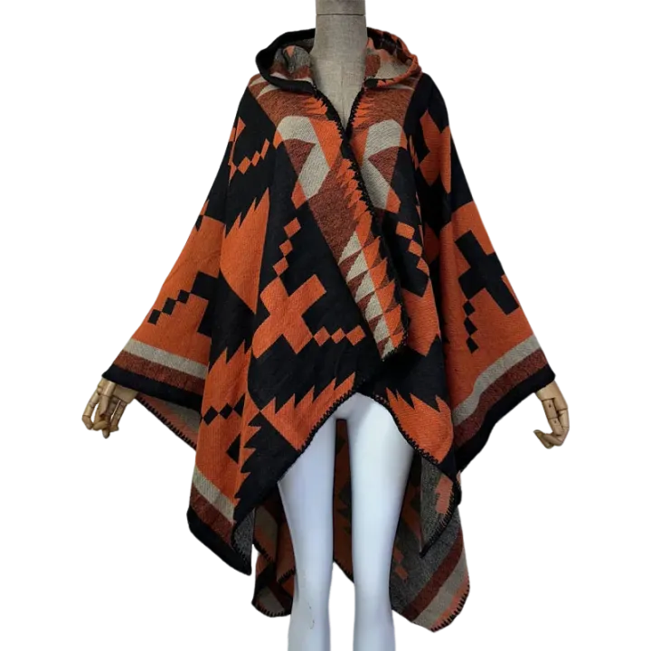 Pre Order : Hooded Midi Boho Poncho  Cardigan - WINI