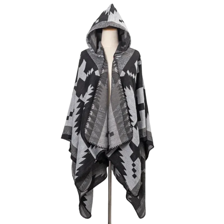 Pre Order : Hooded Midi Boho Poncho  Cardigan - WINI