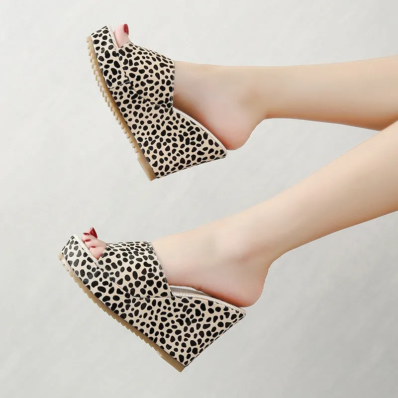 Pre Order:  Sexy Leopard Print High Heels Wedges Sandals