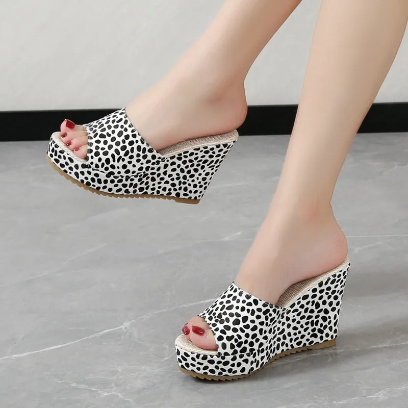 Pre Order:  Sexy Leopard Print High Heels Wedges Sandals