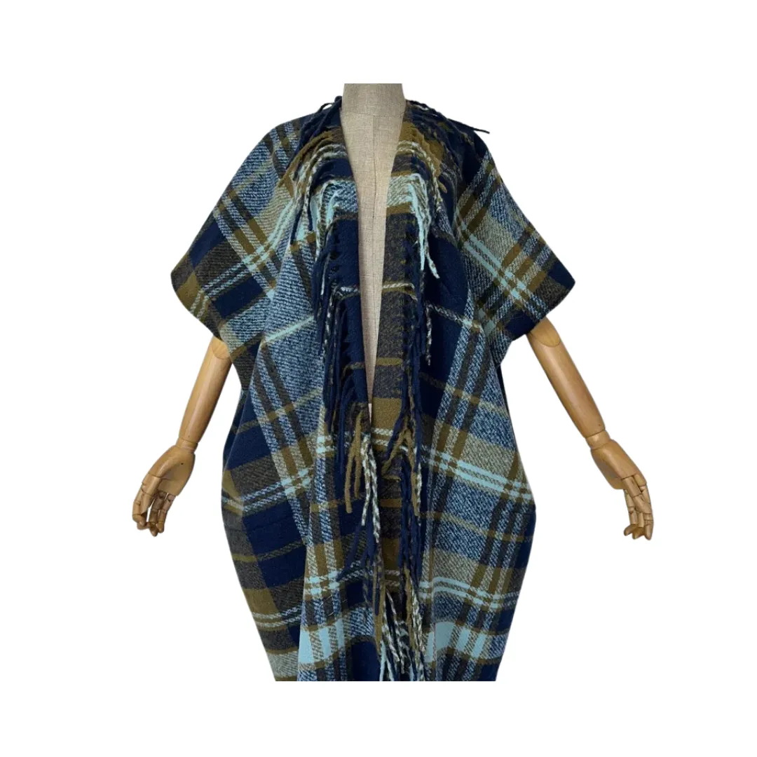 Pre Order:  Warm Plaid Corded Tassel Poncho Cardigan  - WINI