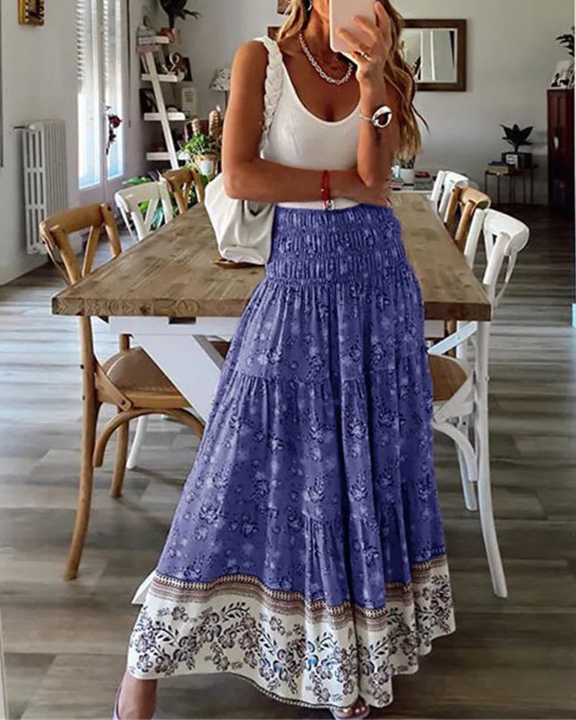 Printed Casual High Waist Skirt